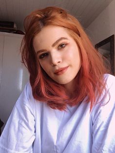 Redhead Pink Hair, Pink Reddish Hair, Pinkish Ginger Hair, Pink Hair On Redheads, Rusty Pink Hair, Ginger And Pink Hair, Dyed Hair Ombre, Short Dyed Hair, Dyed Hair Blue