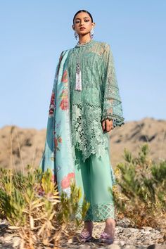 Heavy Chikankari Kameez Salwar Pakistani Party Dresses Dyed Pants, Blue Green Fabric, Sana Safinaz, Readymade Saree, Lawn Dress, Printed Dupatta, Pakistani Designers, Clothing Websites, Suit Fabric