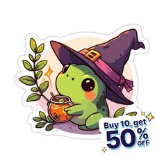 Decorate laptops, Hydro Flasks, cars and more with removable kiss-cut, vinyl decal stickers. Glossy, matte, and transparent options in various sizes. Super durable and water-resistant. Kawaii witchy frog drink tea, cartoon frog in witch hat Frog With Witch Hat, Frog Tea Party, Frog Drinking Tea, Witchy Frog, Tea Cartoon, Witch Frog, Frog Tea, Cartoon Frog, Drink Tea