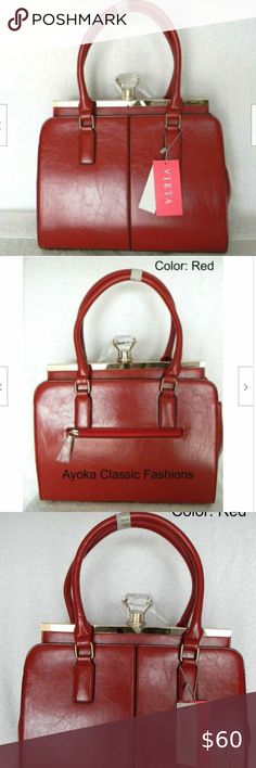 Vieta Handbag Top Handle & Shoulder Red Bag Vieta Handbags For Women Fashion Faux Leather With Top Handle & Satchel Shoulder Tote Purse 13"L x 5"W x 11"H Carry All Of Your Must-Have Items In This Chic And Stylish Vieta Fashion Bag. Kind of Kiss-Lock Structured Handbag. Crafted From Faux Leather, This Luxurious Handbag Oversize Button Top Closure With Inside Lining With Open/Zip Pocket Structure: Interior features 1 main bag with 1 interior zipper pocket, 1 interior slot pocket and 1 phone pocket Red Luxury Box Bag With Large Capacity, Luxury Large Capacity Red Box Bag, Classic Shopping Bag With Secure Closure, Classic Shopping Bag With Hasp Closure, Large Capacity Red Office Bag, Large Capacity Red Shoulder Bag For Office, Red Shoulder Bag With Large Capacity For Office, Red Large Capacity Shoulder Bag For Office, Chic Satchel With Hasp Closure For Shopping