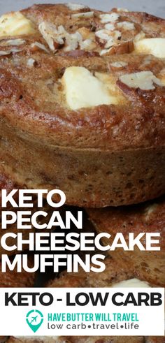 keto pecan cheesecake muffins are stacked on top of each other