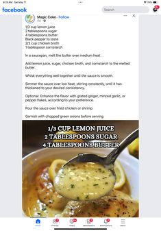 the recipe for lemon sauce is shown on facebook