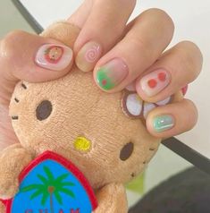 Juminocore Nails, Bear Nail Art, Cute Short Nails, Hippie Nails