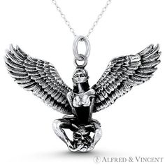 The featured pendant is cast in oxidized .925 sterling silver and showcases a swimsuit-wearing female archangel with wings outstretched & holding a demon's head. The fancifully made charm is then finished with a sturdy ring-bail that can accommodate most chain sizes. Your purchase will include a 30-Day Exchange or Money-Back Guarantee, Free US Shipping, & an optional .925 Sterling Silver chain in the length of your choice. Please email us for more details regarding this listing. Size: one size. 925 Sterling Silver Chain, Types Of Metal, Pendant Jewelry, Sterling Silver Chains, Womens Watches, Silver Chain, Womens Necklaces, Jewelry Watches, Chain Necklace