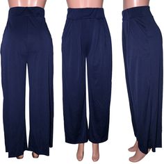 Blue Pocketed Wide Leg Casual Pants Blue Stretch Wide Leg Harem Pants, Navy High Waist Bottoms With Pockets, Navy Wide-leg Pants With Elastic Waistband, High Waist Navy Pants With Pockets, Navy High-waist Pants With Pockets, Navy Stretch Wide Leg Pants, Navy High Waist Pants With Pockets, Blue Wide Leg Harem Pants, Blue Wide Leg Stretch Bottoms