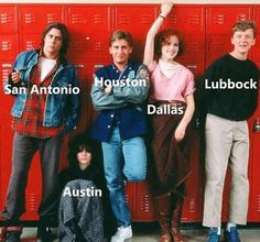 a group of people standing next to each other in front of lockers with names on them