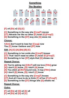 the guitar chords are arranged in red and black, with some words above them that say something