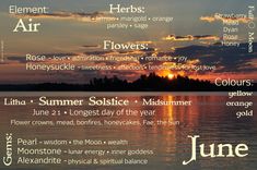 Magickal attributes & correspondences for June June Correspondences, June Magick, Christmas Checklist