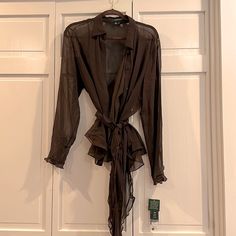 Ralph Lauren Lrl Pure Silk Crepe De Chine Solid Brown Long Sleeve Blouse With Matching Camisole And Tie Scarf. Size 16 New With Tags. Beautiful Ensemble Shimmer Blouse, Sleeveless Turtleneck Top, Ralph Lauren Blouse, Floral Peasant Blouse, Oversized Crop Top, Black Lace Shorts, Polo Women, Tie Scarf, Brown Long Sleeve