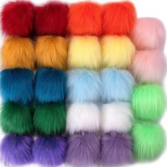 several colors of faux fur are arranged in rows on top of each other, including multi - colored