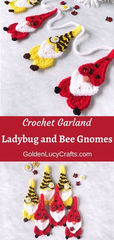 crochet garland ladybug and bee gnomes