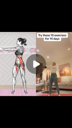 a woman is doing exercises in the living room