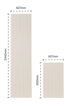 measurements for the vertical slatted wall paneling, including one length and two widths