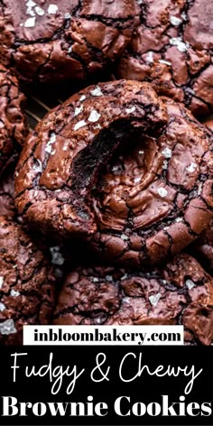 chocolate fudge and chewy brownie cookies are stacked on top of each other