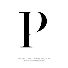 the letter p is shown in black and white