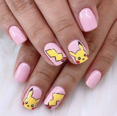 Nail Designs Pokemon, Pikachu Nails, Adorable Pokemon, Simple Toe Nails, Kids Nail Designs, Anime Nails, Nail Art Disney