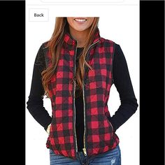 Fleece Vest, Womens Buffalo Plaid Zip Up Vest, Waistcoat With Pockets. Junior So It Will Fit More Like A Junior Medium. Top 24 Inches Long And 19 Inches Wide. New Never Worn. Gold Zipper. Nice Quality. Buffalo Plaid Vest, Zip Up Vest, Red Vest, Color Block Cardigan, Plaid Vest, Vest Women, Sleeveless Cardigan, Casual Vest, Vest Coat