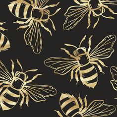 gold foiled bees on black background