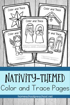 nativity - themed color and trace pages for kids to use in their homeschool