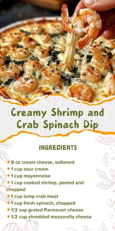 a pizza with shrimp and spinach dip on it