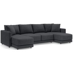 Everyone's invited to Gather. Clean-lined and current, our Gather deep-seated sectional strikes the perfect balance between comfort and modern style. The three-piece combination—right- and left-arm chaises with an armless sofa—welcomes you with extra-plush cushions designed with inner-coil construction for maximum comfort and durability. Trim topstitching and throw pillows with knife-edge tailoring keep the look neat, not fussy.  Gather Deep 3-Piece Double Chaise Sectional Sofa 26 " H height 130.5 " W width 68 " D depth Measurements are in inches.   * FSC®-certified solid and engineered hardwood from responsibly managed forests   * Natural Villa finish   * Sinuous wire suspension   * Seat cushions are innerspring wrapped in polyfoam with fiber encased in ticking   * Back cushions are full- Coil Construction, Deep Seated Sectional, Chaise Sectional Sofa, Double Chaise Sectional, Sofa Review, Double Chaise, Armless Sofa, Chaise Sectional, Cushion Design