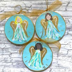 Angel Hand Painted Ornament Painted Ornament, Christmas Tree Painting, Painted Christmas Ornaments, Wood Slice Ornament, Wood Christmas Ornaments, Christian Christmas, Hand Painted Ornaments, Christmas Ornament Crafts