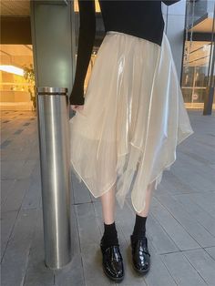 Lasaky - High-Waisted Luxurious Chiffon Midi Skirt with Full Flared Hem and Elegant Solid Color - A Perfect Wardrobe Essential for Every Occasion Gray Tutu, Long Brown Skirt, Chiffon Midi Skirt, Embroidery Butterfly, Tulle Maxi Skirt, Bodycon Midi Skirt, Tulle Midi Skirt, Leather Midi Skirt, Half Skirt