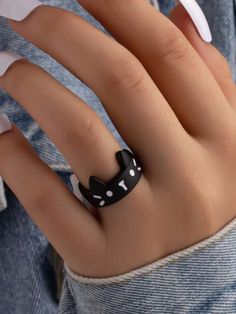 Black Rings For Women, Fete Emo, Cat Rings, Jewelry Cheap, Embellished Fashion, Cute Ring, Cat Ring, Black Ring