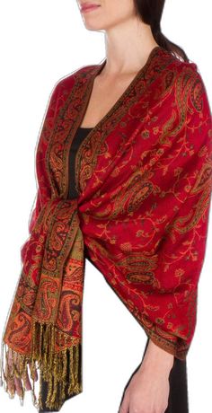 Red Pashmina Shawl For Fall, Red Fall Pashmina Shawl, Winter Pashmina Shawl With Paisley Print, Winter Paisley Print Pashmina Shawl, Fall Pashmina Scarf With Paisley Print, Traditional Paisley Print Shawl For Fall, Fall Pashmina Shawl With Paisley Print, Fall Paisley Print Shawl, Wrap Scarf