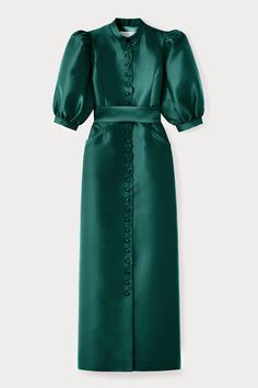 Amoako Midi Dress Forest DESTREE Vintage Puff Sleeve Dress, Midi Dress Pattern Sewing, Modest Green Dress, Maxi Fitted Dress, Green Fit And Flare Dress, Portugal Fits, Dark Green Midi Dress, Midi Dress Pattern, High Collar Dress