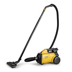 a yellow and black vacuum cleaner on a white background