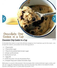 a recipe for chocolate chip cookie in a cup