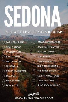 the sedona bucket list is shown in this image