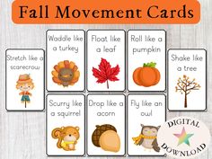 fall movement cards with pictures of different items