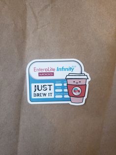 a brown bag with a sticker on it that says, i just brew it