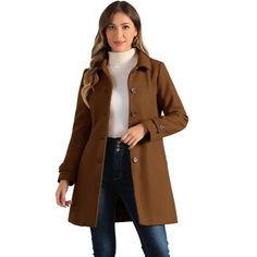 With a classic silhouette, this coat will be your go-to must-have piece for the cold season. It features long sleeves with buttons at the cuffs, and the mid-thigh length hem drapes beautifully over a variety of different looks. No matter what look you slip it over, this textured winter coat adds a layer of warmth and finishes the refined, elegant look. Winter Pea Coat, Outerwear Women Winter, Tweed Shorts, Long Overcoat, Fluffy Coat, Winter Outwear, Single Breasted Coat, Winter Outerwear, Plaid Coat