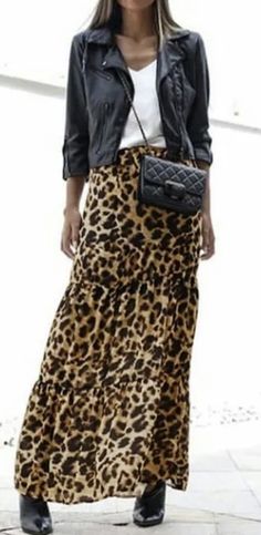 Leopard Maxi Skirts, Print Skirts, Rock Outfit, Leopard Skirt, Mode Boho, Grey Leopard Print, Elastic Waist Skirt, Printed Maxi Skirts