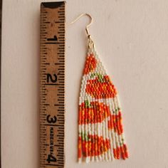 Fall Pumpkin Beaded Earrings. - Etsy Orange Fringe Dangle Earrings, Orange Fringe Earrings As Gift, Orange Fringe Earrings As A Gift, Adjustable Orange Beaded Fringe Earrings, Orange Fringe Beaded Earrings As Gift, Orange Beaded Fringe Earrings As Gift, Orange Beaded Fringe Earrings With Round Beads, Orange Fringe Beaded Earrings For Gift, Orange Beaded Fringe Earrings