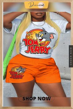 Cute Cartoon Print T Shirts Shorts Two Piece Set Two Piece Set, Two Piece Sets, Cartoon Print, 1 Million, Print T Shirts, Gq, Order Now, Cute Cartoon, Tshirt Print