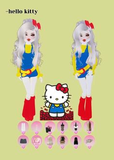 hello kitty doll is standing next to other dolls