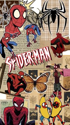 spiderman collage with many different images