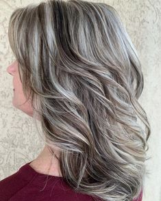 Gray Blending with Dark Brown Lowlights Brown Lowlights, Light Brunette, Silver Highlights