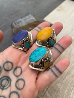 Unique big statment rings, the perfect comfy statement ring that you can rock with your everyday outfit. Available in 3 different styles for you to choose from. The rings are made out of alloy metal and the options of Lapis, Turquoise or resin (the yellow ring). The rings are made with dyed recycled stones and resin. A perfect unisex ring gift for yourself or a love one, a most have addition to your ring collection. In one of the pictures you can see the dimensions of the ring. ⚡️GET 20% OFF NOW Big Stone Rings, Oval Stone Ring, Ring Blue Stone, Large Stone Rings, Rock Rings, Yellow Ring, Big Stone Ring, Yellow Rings, Chunky Ring