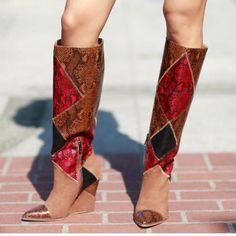 New In Box Red Leather Boots For Summer, Red Casual Wedge Boots With Round Toe, Red Round Toe Casual Wedge Boots, Casual Red Wedge Boots With Round Toe, Red Casual Round Toe Wedge Boots, Jessica Simpson Boots, Fold Over Boots, Leather High Heel Boots, Dress Booties