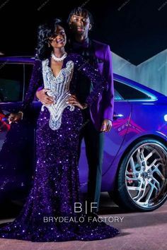 Purple Sequin Long Sleeve Rhinestones Mermaid Prom Dress Creative Prom Outfits, Ball Dress With Sneakers, Purple Couple Prom Outfits, Blue Prom Dress Black Couple, Prom Dresses Purple And Black, Prom 2022 Black Couples, Royal Purple Prom Dress Couple, Dark Purple Prom Dress Black Women, Best Prom Colors For Couples