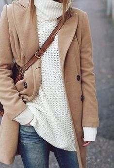 Camel + white Fall Fashion Coats, Weekend Outfit, Fashion Street, Outfits Casuales