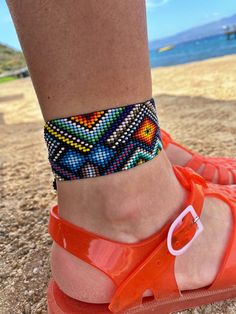 Native American Aztec Desing Anklets Boho style, Aztec design inspired from Native American pattern anklets just  perfect for summer. If you enjoy wearing bohemian style pieces and patterns this piece will make you feel very happy while wearing.  It is carefully handcrafted with the finest Miyuki beads, very comfortable to wear, made with extreme patience and care to have the perfect finish so at the end the product is high quality handmade jewellery. As the pattern is so detailed, making one pa Adjustable Bohemian Beaded Bracelets For Summer, Bohemian Multicolor Bracelets For Summer, Bohemian Multicolor Bracelets For Vacation, Trendy Beaded Bracelets For Beach Festival, Bohemian Summer Beaded Bracelets With Colorful Beads, Summer Festival Bracelets, Multicolor Beach Anklets, Summer Vacation Ankle Wrap Anklets, Casual Summer Beach Anklets