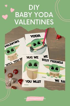 the baby yoda valentine cards are on display