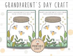 two cards with the words grandparents's day craft on them, and an image of bees in a jar