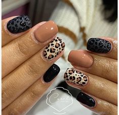 Black And Brown Leopard Nails, Autumn Leopard Nails, Fall Lepord Nails, Cheetah Halloween Nails, Autumn Leopard Print Nails, Cheetah Print Nails Square, Cheetah Print Fall Nails, Charcoal Nail Designs, Fall Cheetah Print Nails